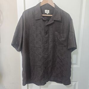 Vtg Solitude Brown Rayon Blend Hawaiian Shirt XL Surf Resort Beach Palm Vacation